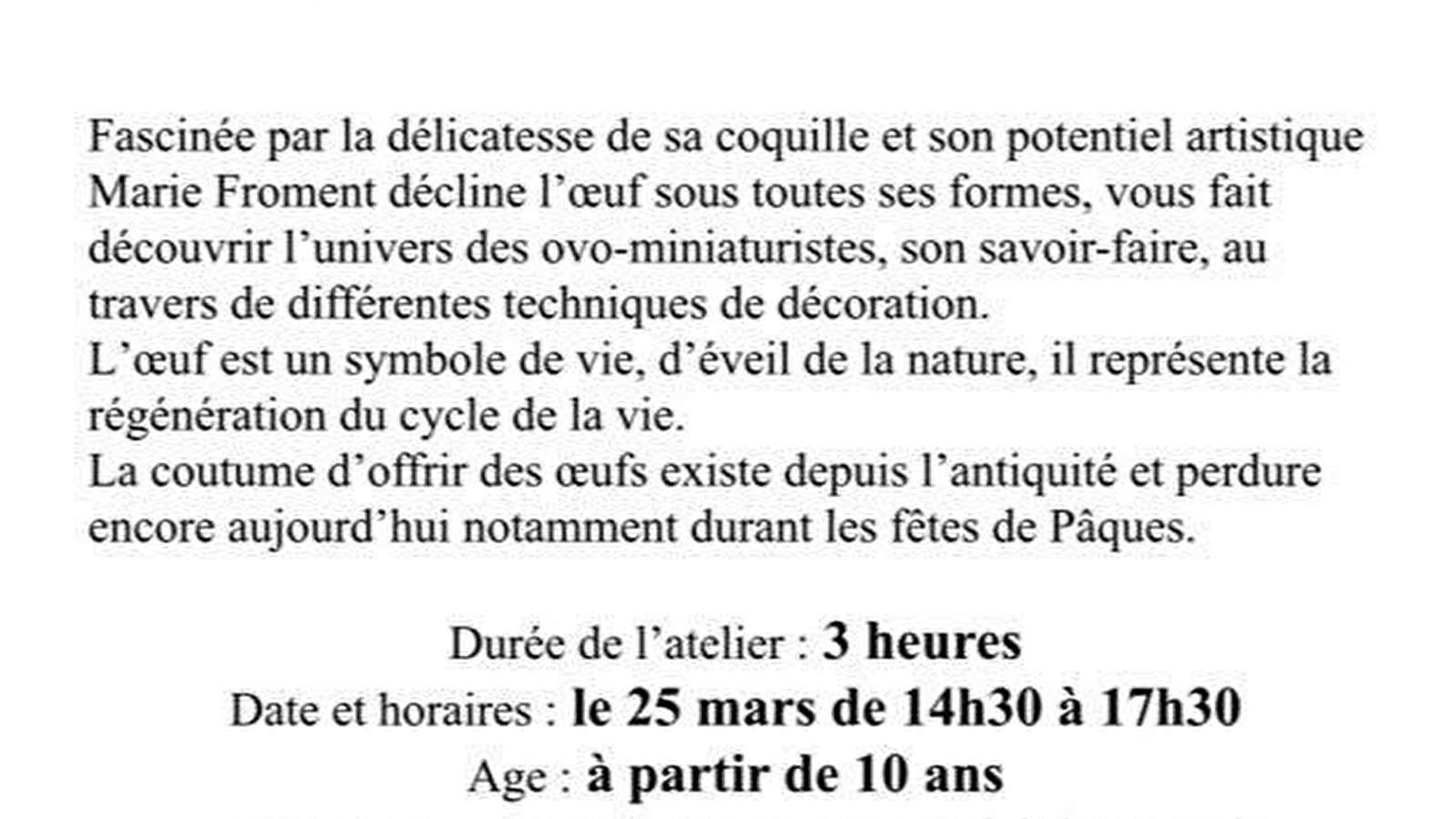 Atelier sculpture de coquille d'œuf