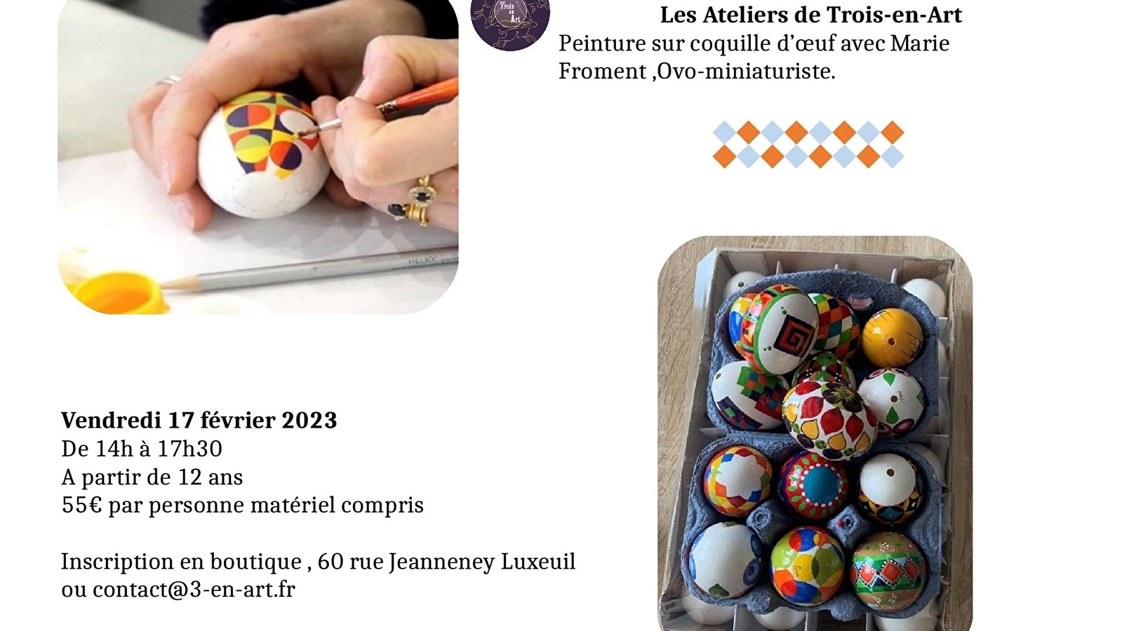 Atelier peinture sur coquille d'œuf