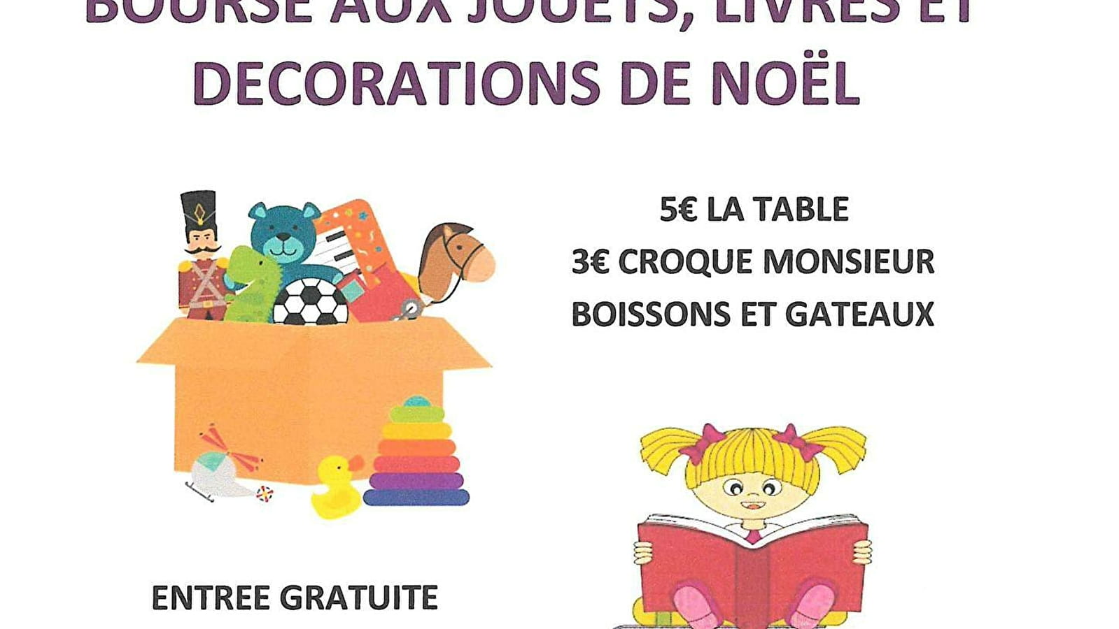 Bourse aux jouets, livres et décorations de Noël