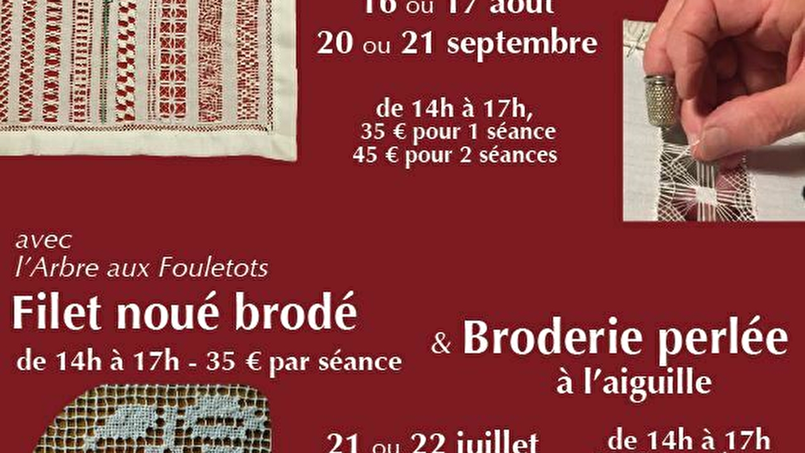 Initiations à la broderie : filet noué brodé et broderie perlée